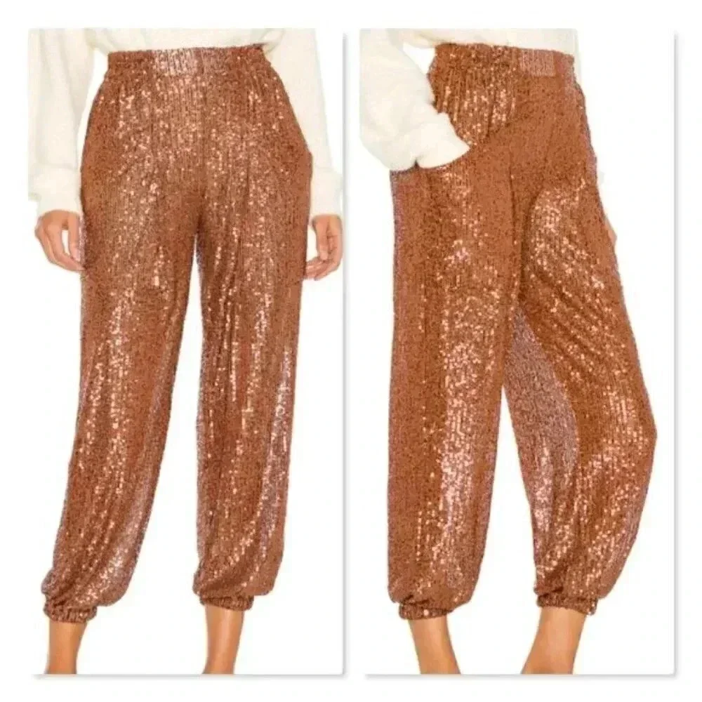 Free People Morelia Sequin Jogger Pants Bronze